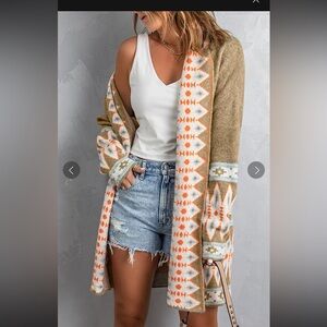 Tribal Pattern Open Front Cardigan